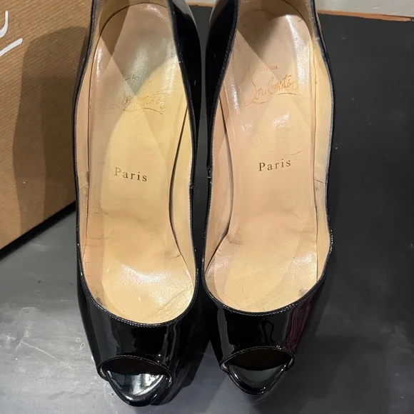 Christian Louboutin Glossy Black Peep Toe Heels - Picture 6 of 8